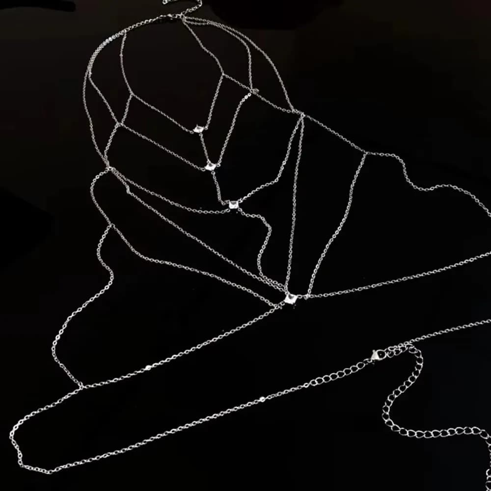 Body Jewelry Glitter Rhinestone Bust Chain Multilayer Sexy Bikini Chest Chain Trend Unique Silver Body Chain Nightclubs