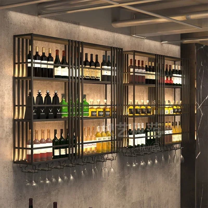Bancone bar del vino Armadietto del vino Appeso a parete creativo luminoso Bicchiere da parete Musica per cantina Bar da pranzo Portabottiglie Loft industriale