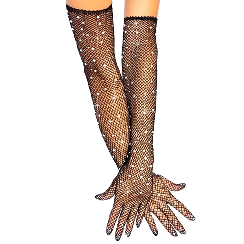 Set di Accessori Erotici per Coppie con Guanti a Rete Trasparenti Sexy con Strass per Feste in Discoteca