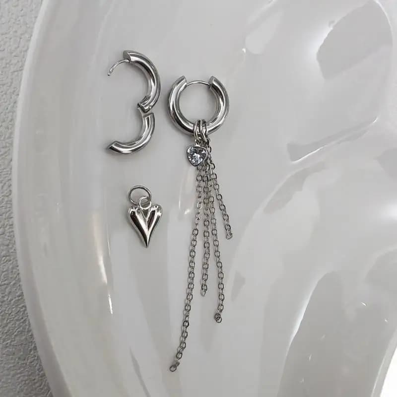 Orecchini pendenti con stella a forma di cuore lungo punk per le donne Semplice moda geometrica circolare con fibbia per l'orecchio Nuovo regalo di gioielli alla moda