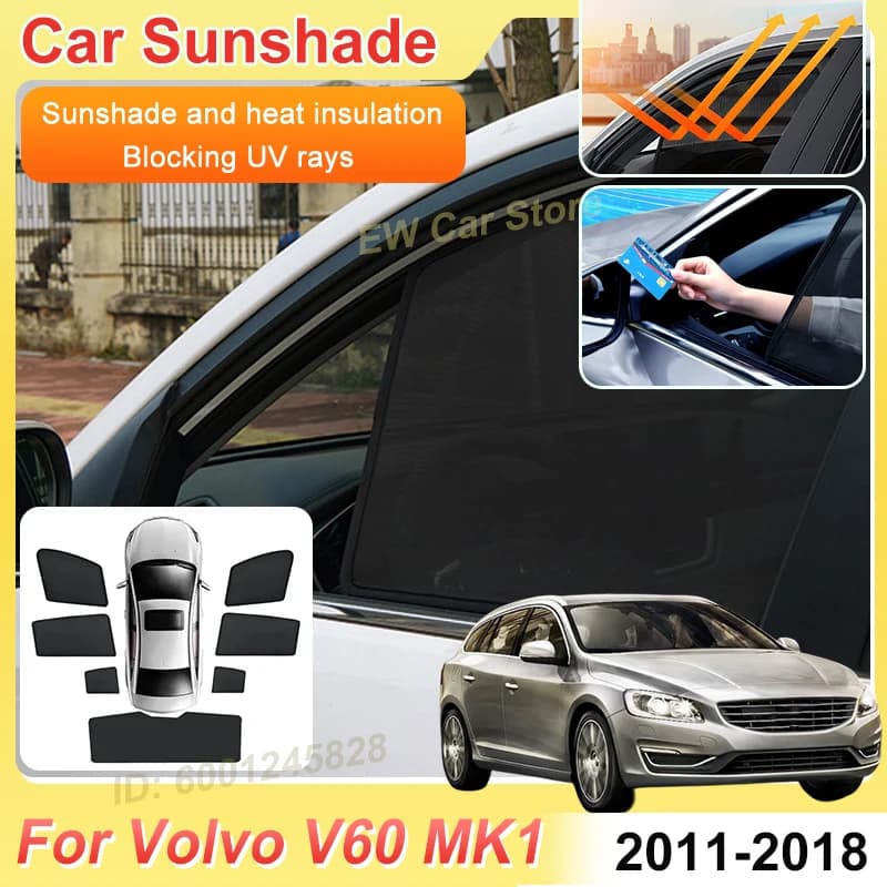 Parasole a Rete per Auto Volvo V60 Body Kit 2011~2018 MK1, Accessori Protezione Solare per Finestrini, Parasole Magnetico Anti-UV per Parabrezza