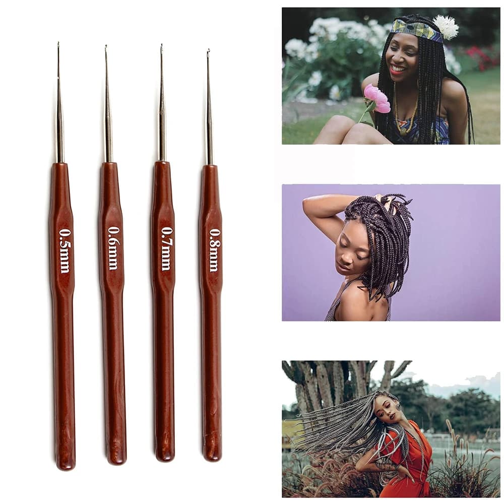 4 pezzi uncinetti per dreadlocks manici morbidi in plastica uncinetto aghi per tessitura con acciaio inossidabile 0,5 mm 0,6 mm 0,7 mm 0,8 mm