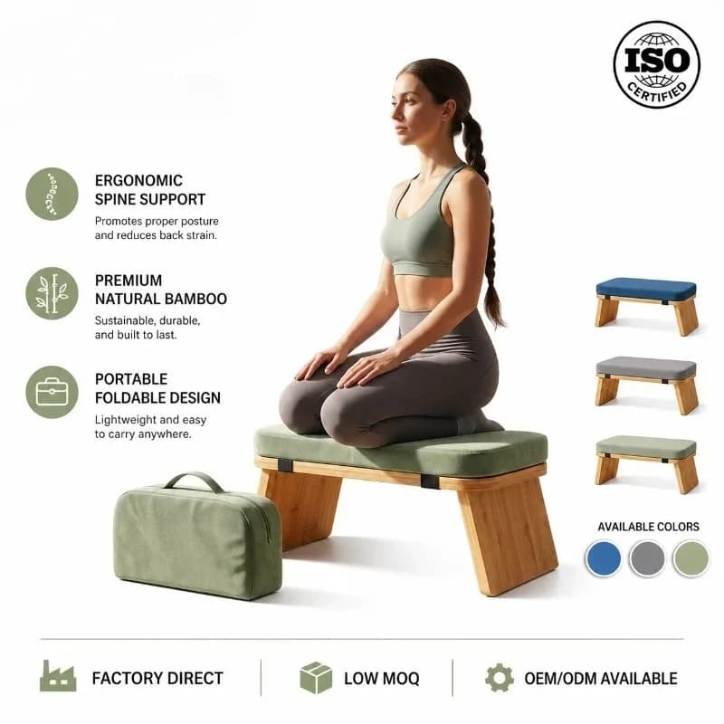 Foldable Wooden Meditation Bench Prayer Bench with Cushion Handheld, Bag Set for Health and Beauty