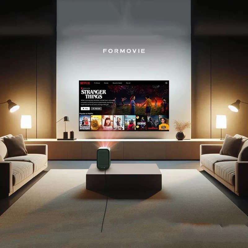 Proiettore per schermo cinematografico da esterno Proiettore di luce LED Keystone automatico Full HD 1080p Proiettore con telecomando a batteria ricaricabile