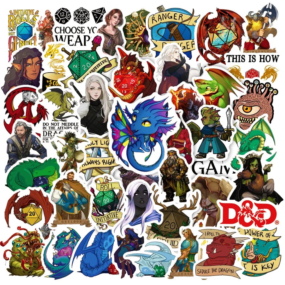 50 pezzi Dungeons & Dragons Graffiti adesivi bottiglia d'acqua telefono portatile custodia per bagagli per bicicletta skateboard adesivo per bambini per adulti