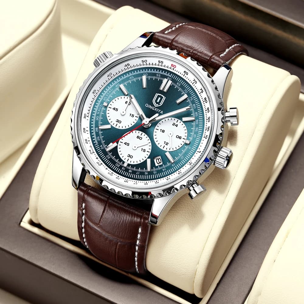QINGXIYA Fashion Men's Quartz Watch Multifunctional 24 Hours Date Chronograph Men's Watches Waterproof Luminous Pointer Men's Watches
