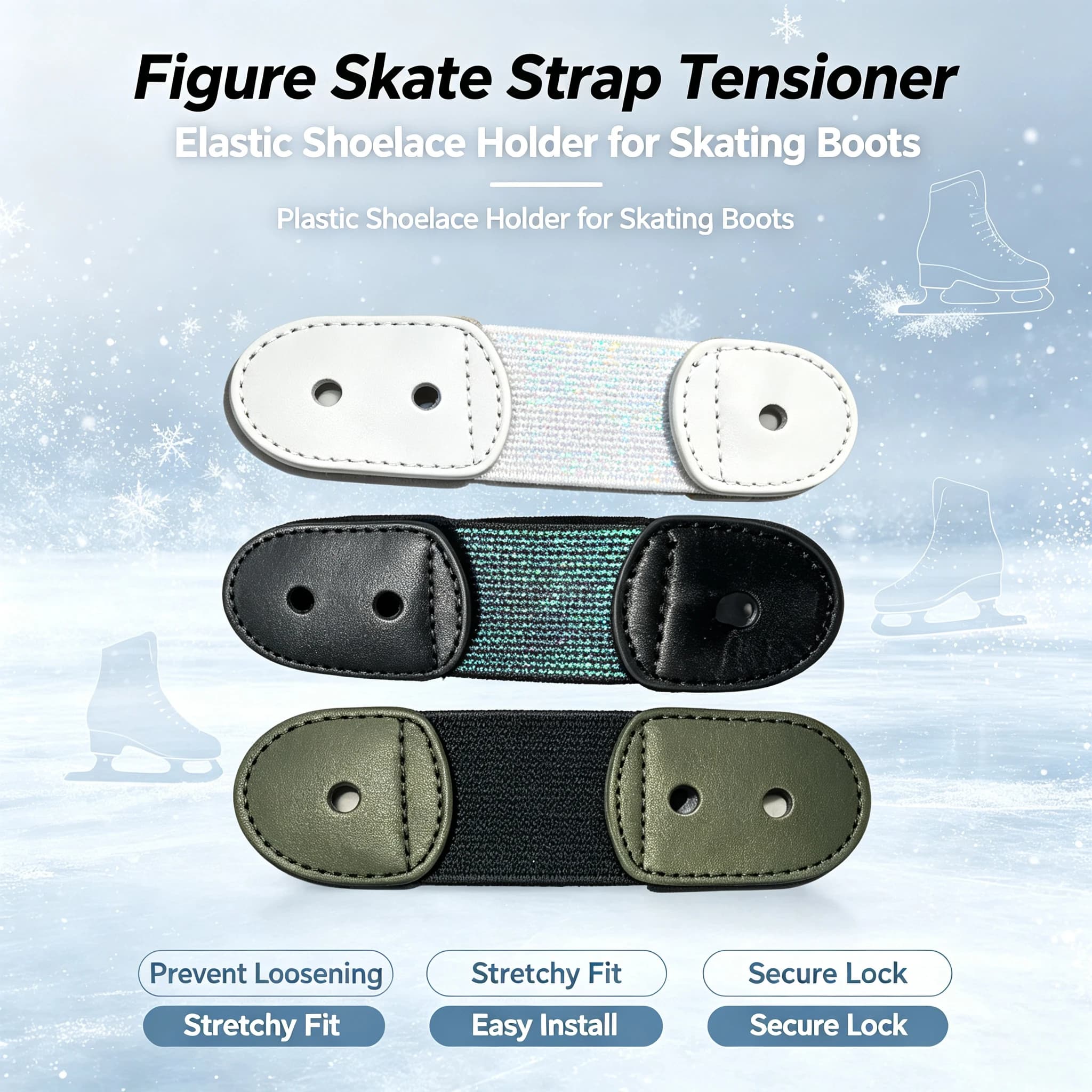 Figure Skating Boot Fastener Strap Elastic Anti‑Loose Shoelace Straps Keep Laces Secure Leather Binding Strap for Ice Skates