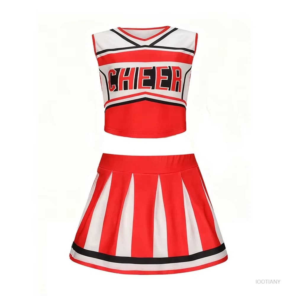 Costumi da cheerleader per ragazza Abito da cheerleader Uniforme Gonna a maniche corte Gonna da ballo Studenti Campus Performance di danza Vestito cosplay