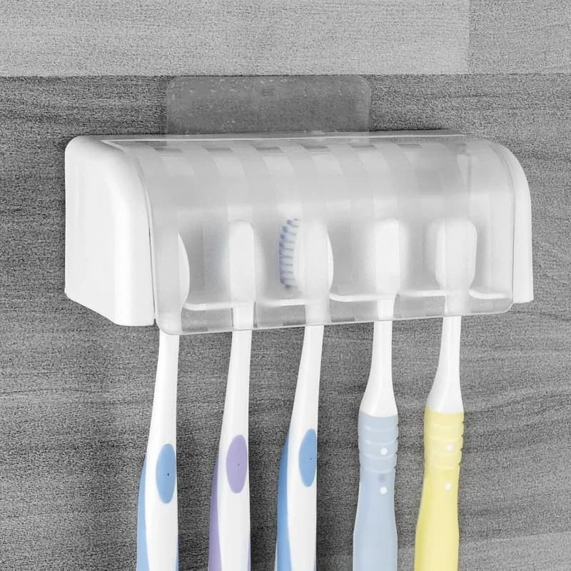 Self-adhesive wall-mounted toothbrush holder with cover - A self-adhesive bathroom storage box that doesn't require drilling