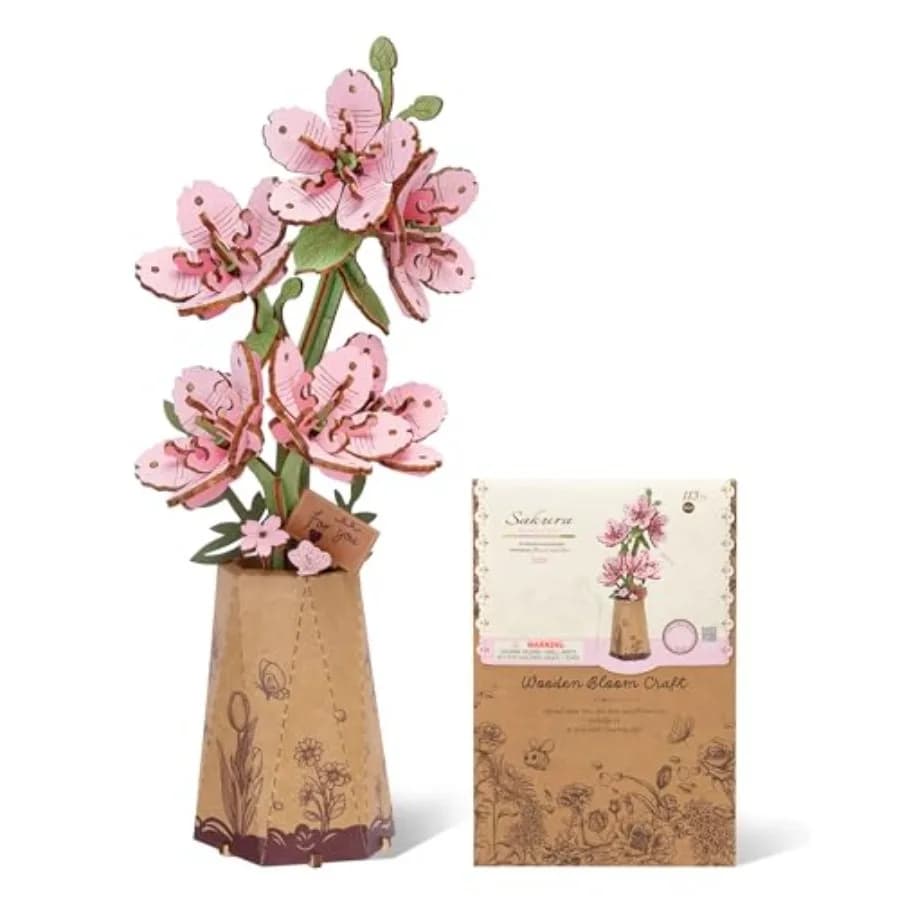 3D Puzzle TW101, DIY Wooden Flower Craft, Artificial Flowers Model Kit to Assemble for Adults, Home Decoration and Valentine's