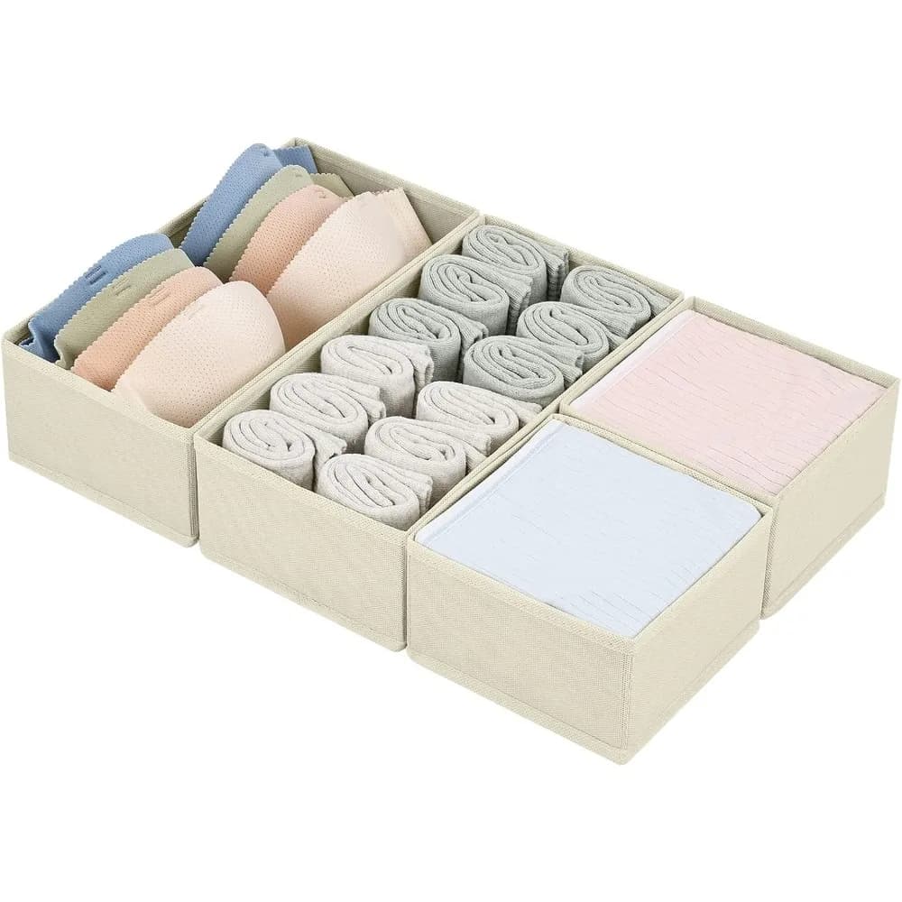 Fabric Drawer Organizers and Storage Bins Set of 4 Beige Closet Organization Boxes Drawer Dividers for Baby Clothes Nursery Underwear Socks Ties and Clothing Accessories Perfect for Dresser and Closet Decluttering