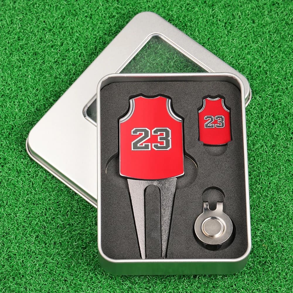 Metallo # 23 # 24 Set regalo con clip per cappello con pennarello per pallina da golf Divot