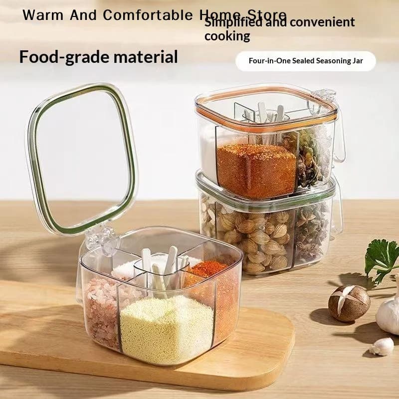 【W】1 Set Multi Grid Multi-function Seasoning Storage Jar Glutamate Pepper Storage New Transparent Seasoning Box