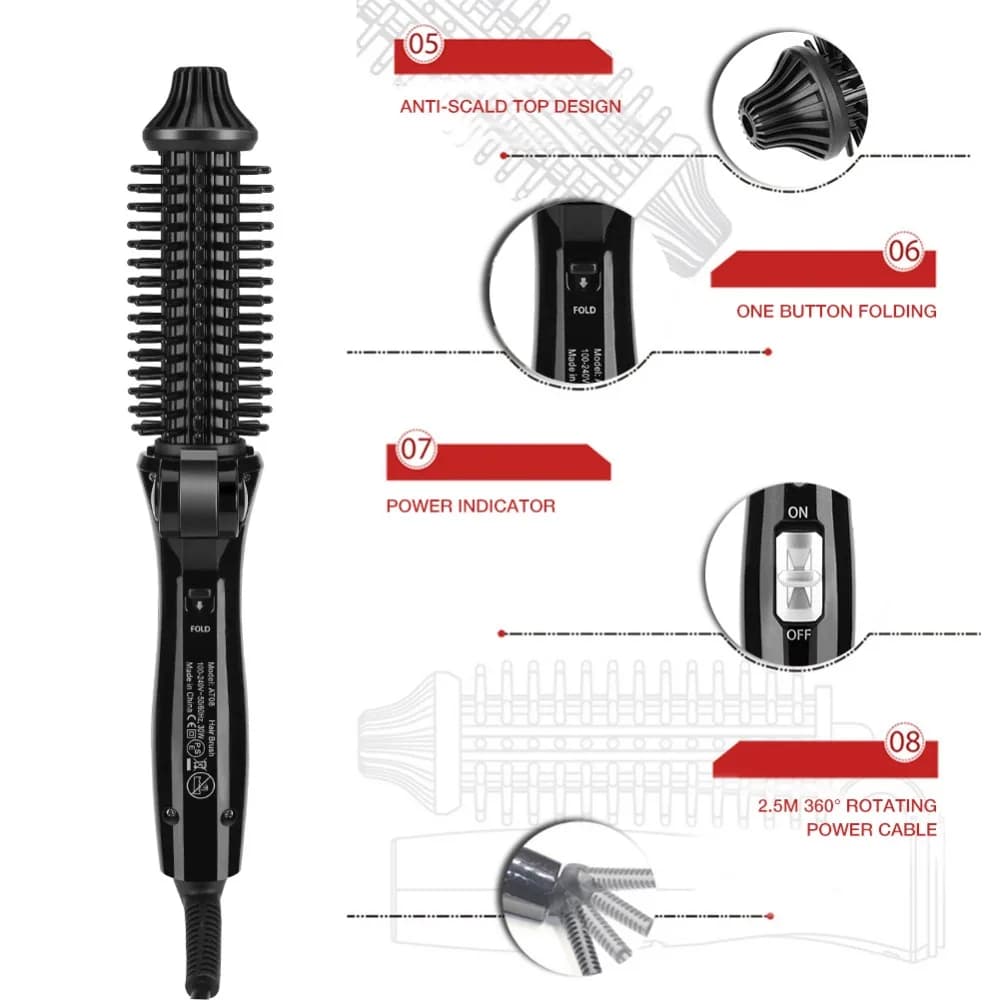 Foldable Design Hair Curling Iron US Plug Anti Scald Handle Hair Brush Curler Professional Safe Travel Hair Dryer Brush