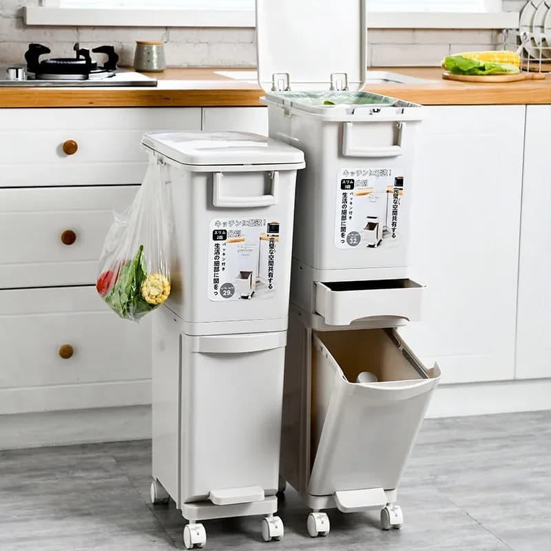 Japanese Style Double Layer Wet Dry Separation Trash Can Large Capacity Household Kitchen Garbage Bin With Lid Inner Cylinder