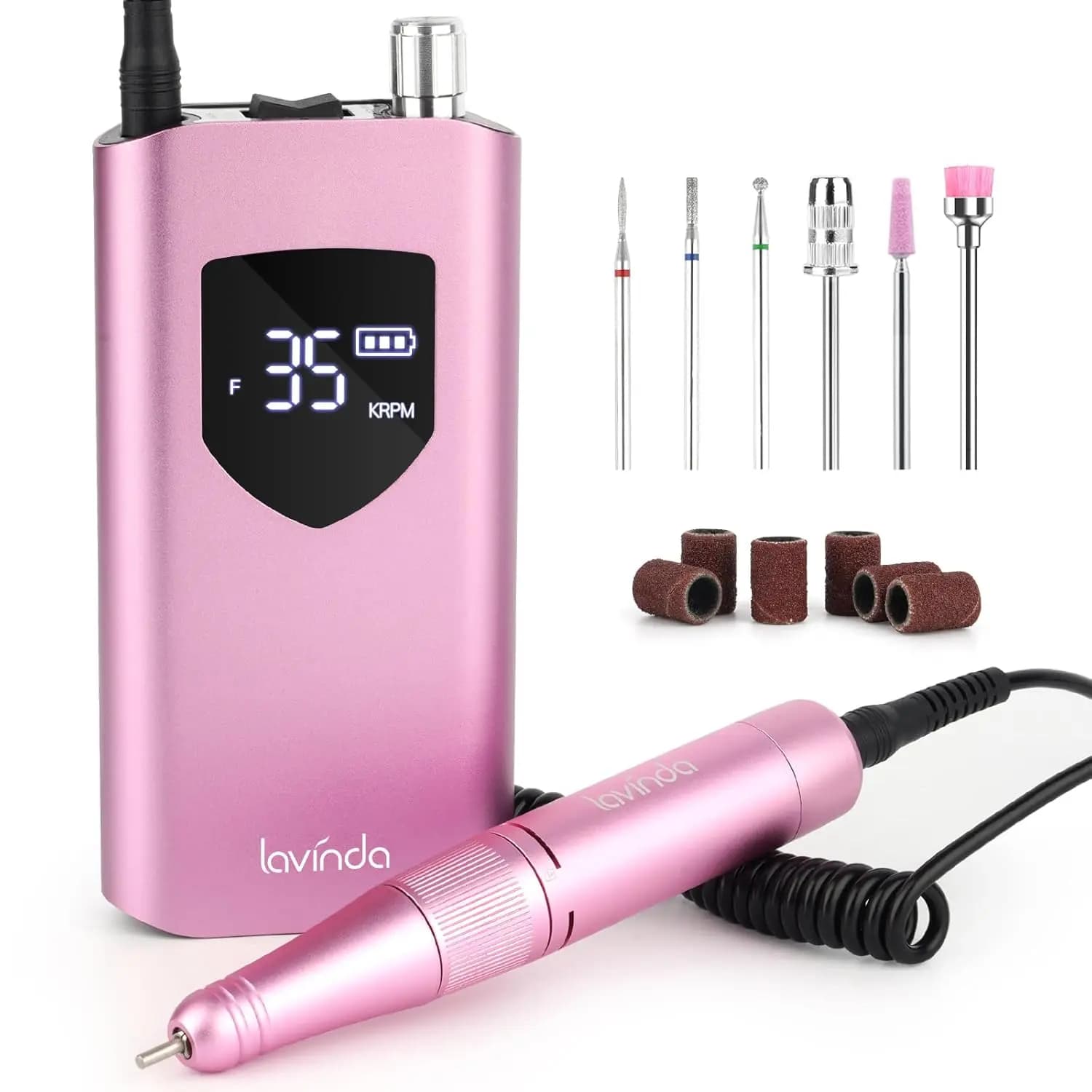 Lavinda Nail Drill 35000 RPM, Electric Nail File Rechargeable Wireless, Professional Nail Files in Acrylic, Gel Nail Polish