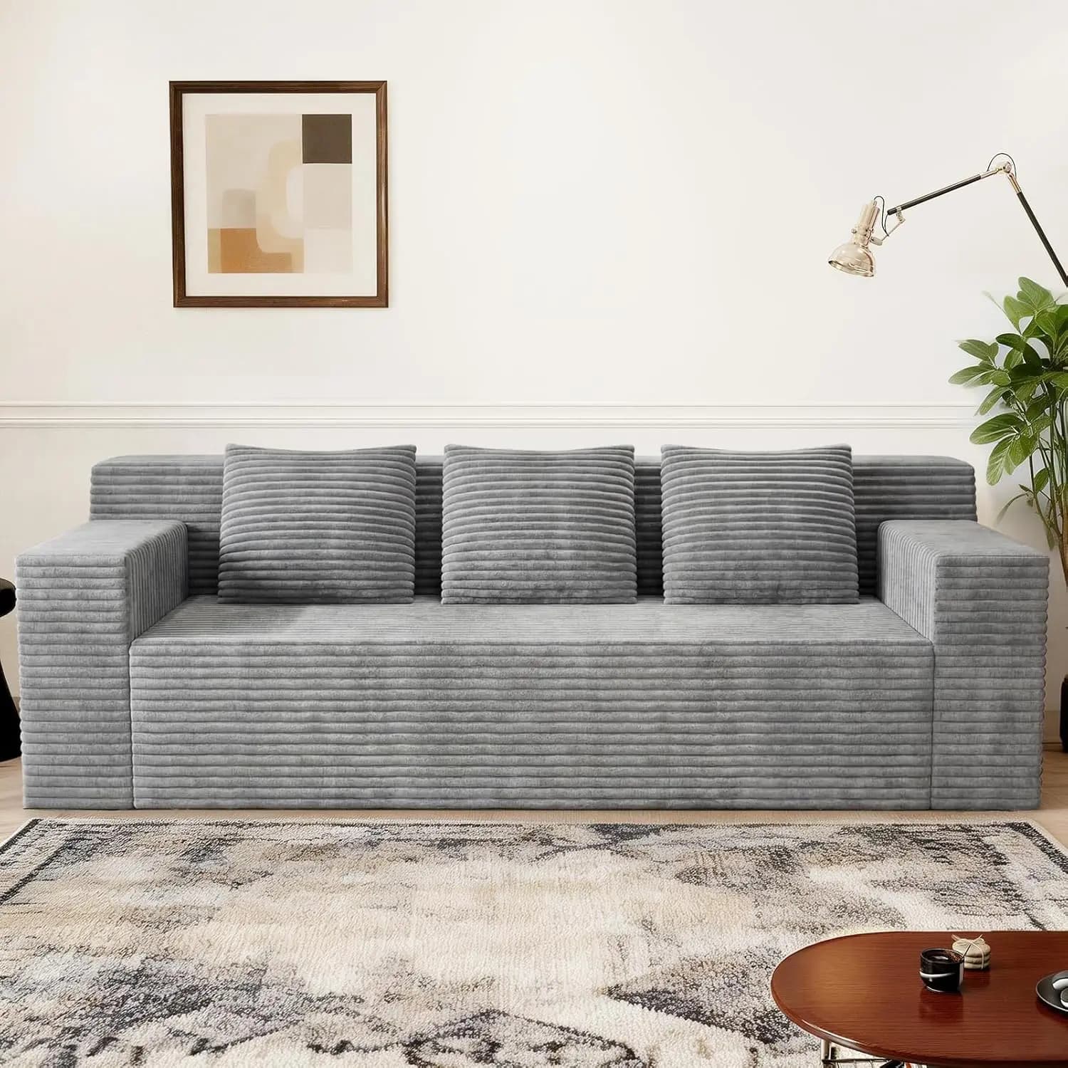 Divano da Soggiorno in Corduroy da 71 Pollici, Divano a 3 Posti con Seduta Profonda e 3 Cuscini Lombari, Divano Comodo Senza Struttura Moderno Compresso, Personalizzabile