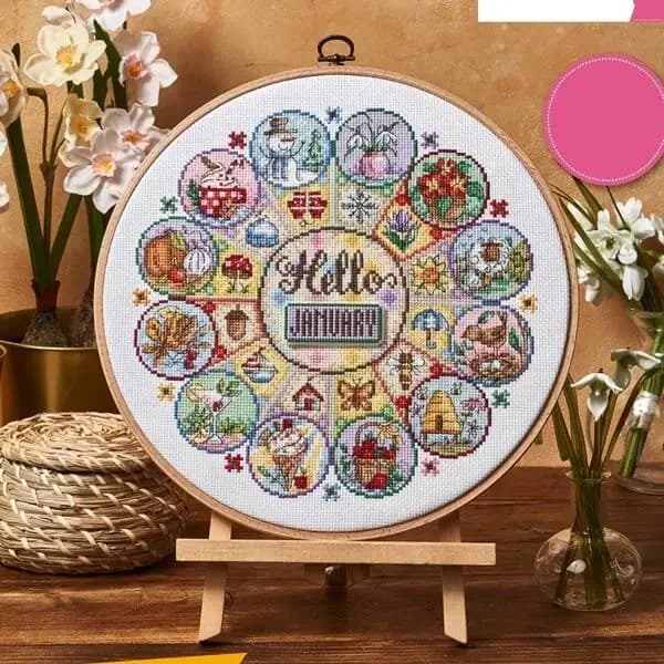 [CC4270 - Happy Year] DIY Stamped Cross Stitch Kit for Beginners, 11CT 14CT 16CT Printed Canvas Needlework Full Kit for Home Wa