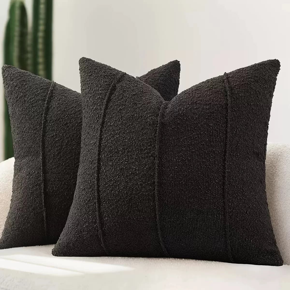 2 copricuscini in finta lana di agnello con motivo a cerchi, morbidi e moderni, a righe, in peluche, decorativi, per divano e letto.