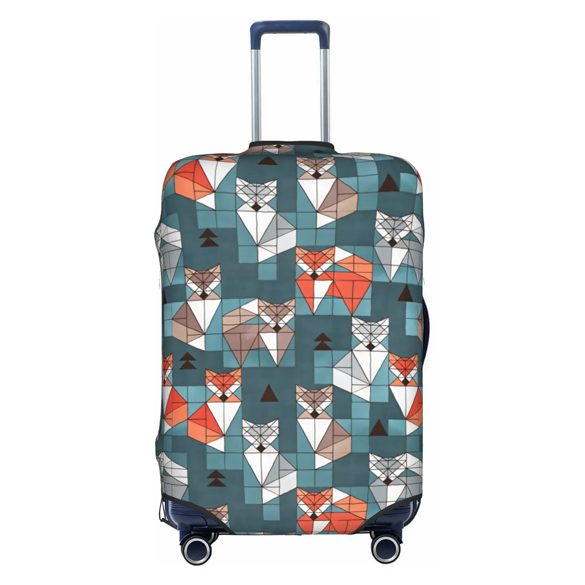 Small Scale Blocked Geometric Fox Luggage Cover Elastic Travel Suitcase Protective Covers Fits 18-32 Inch