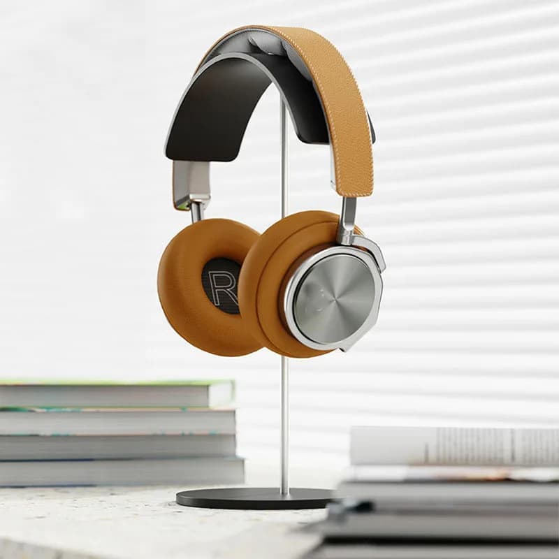 Supporto Universale Curvo per Cuffie in Metallo+Acrilico, Espositore da Scrivania per Cuffie da Gaming e Musica con Base Antiscivolo