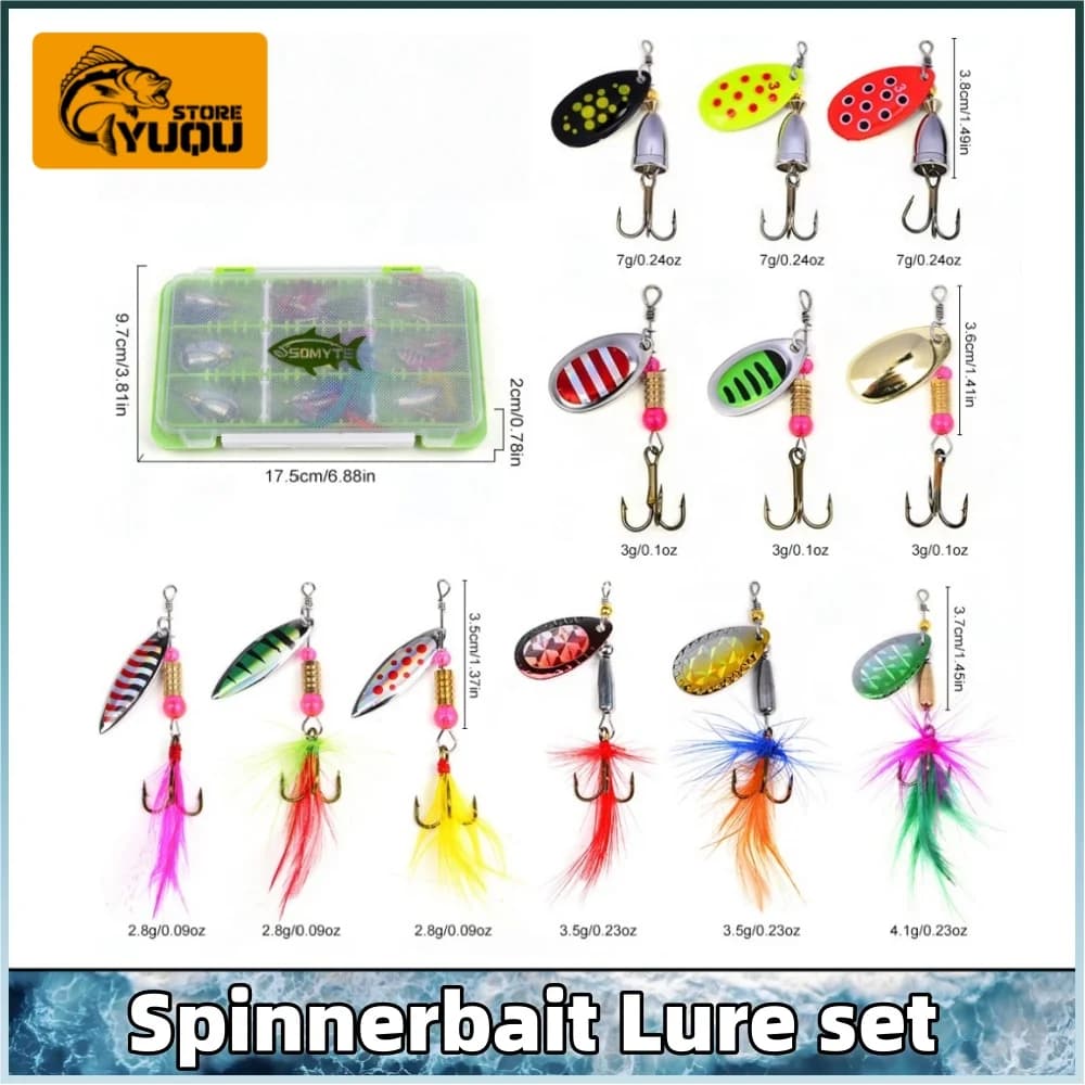 Kit di 12 Esche Metalliche Rotanti con Ganci Impennati per Pesca di Bass, Luccio e Trota in Acqua Dolce/Salata
