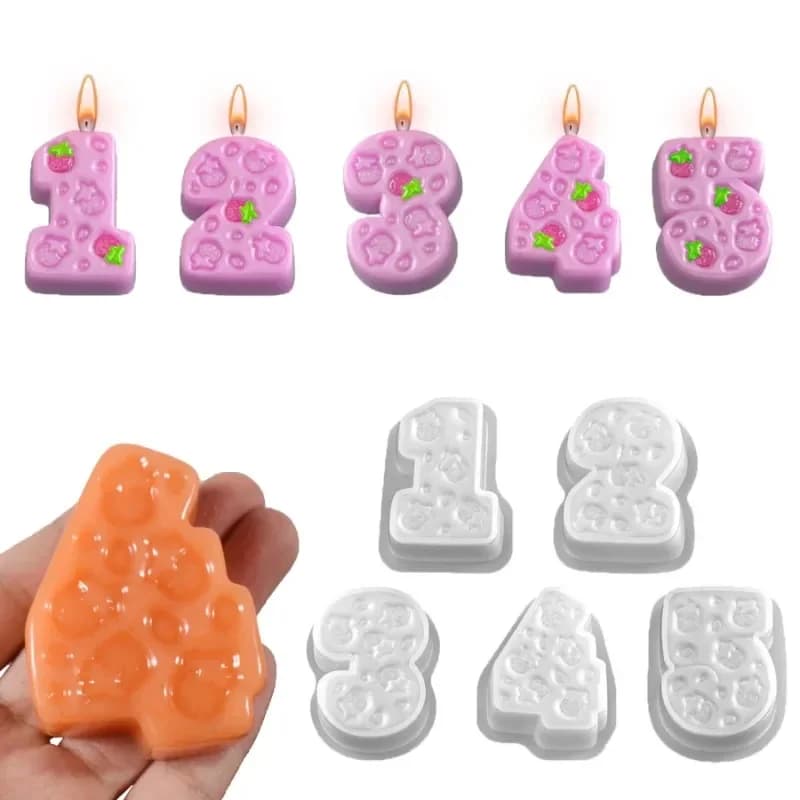 Strawberry Number 1-5 Silicone Candle Mold Chocolate Fondant Cake Baking Molds Soap Plaster Resin Crafts Birthday Party Ornament