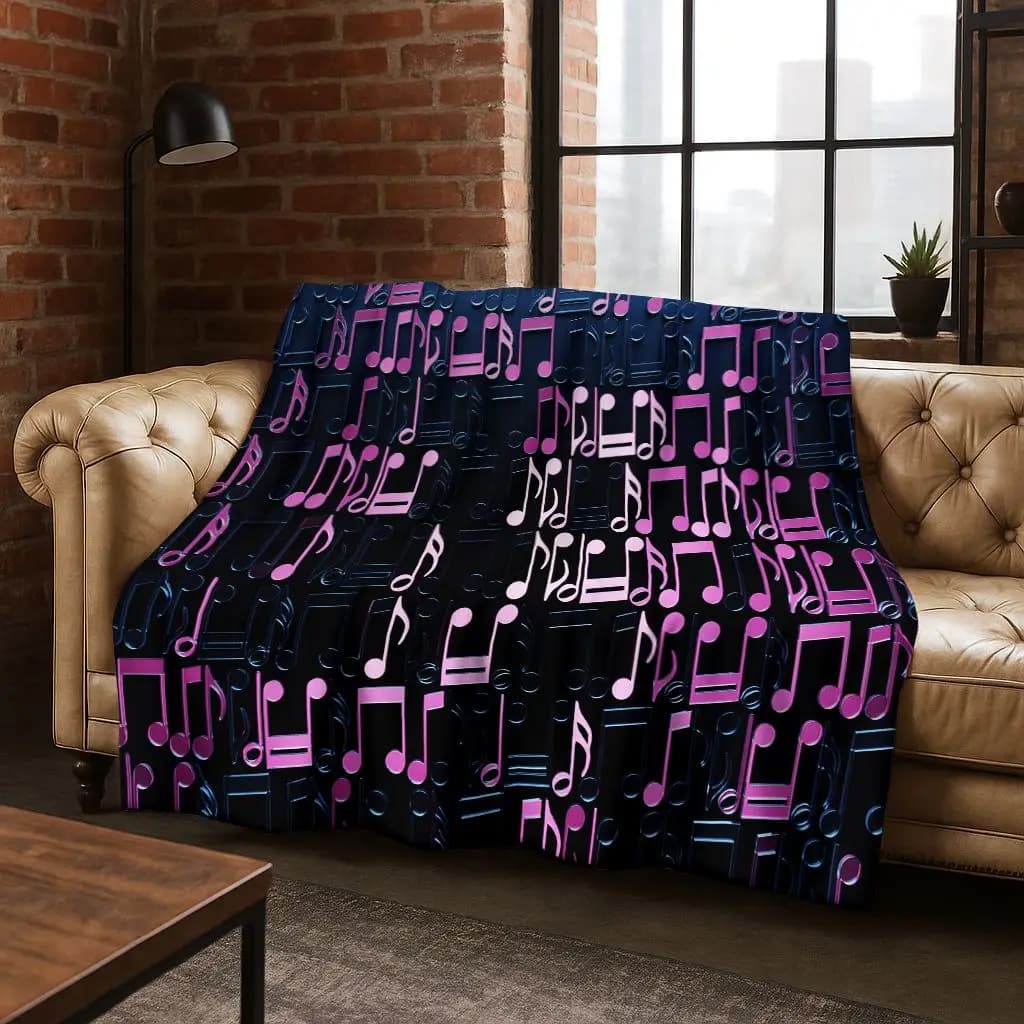 Coperta in flanella di cartone animato con strumento musicale per note musicali danzanti, coperta morbida e accogliente per la copertura del divano letto della camera da letto di casa, regalo per bambini