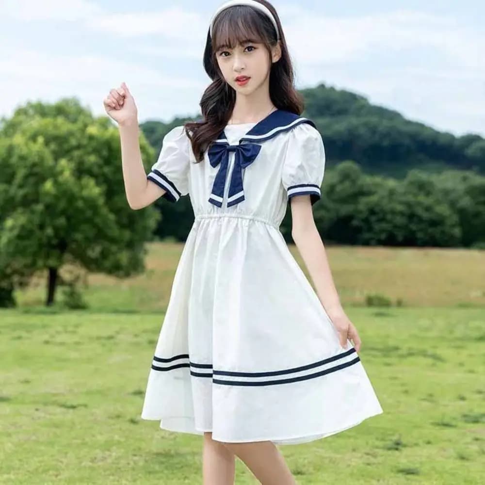 Stylish bow for girls style preppy pleated dress for teenagers summer dresses for kids holiday on the beach holidays children princess dress students