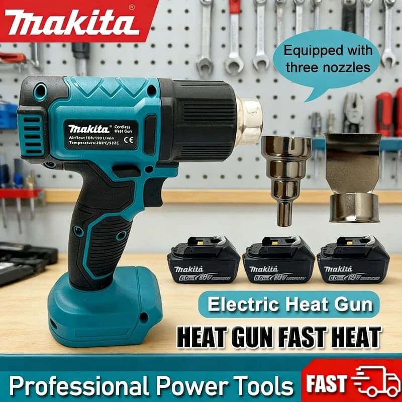 Pistola ad Aria Calda Industriale Makita Senza Spazzole, Portatile, Elettrica, con Temperature Regolabili, Compatibile con Batteria Makita