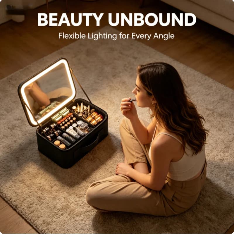 LED Lighted Travel Makeup Bag with Mirror Large Capacity Cosmetic Vanity Case Portable Women Beauty Organizer for Travel Home