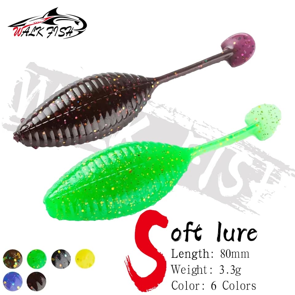 WALK FISH 6 Pezzi 80mm 3.3g Esche Morbide Galleggianti in Plastica TPR, Verme da Pesca, Swimbait, Jigging per Spigola, Luccio, Minnow, Spigola di Mare