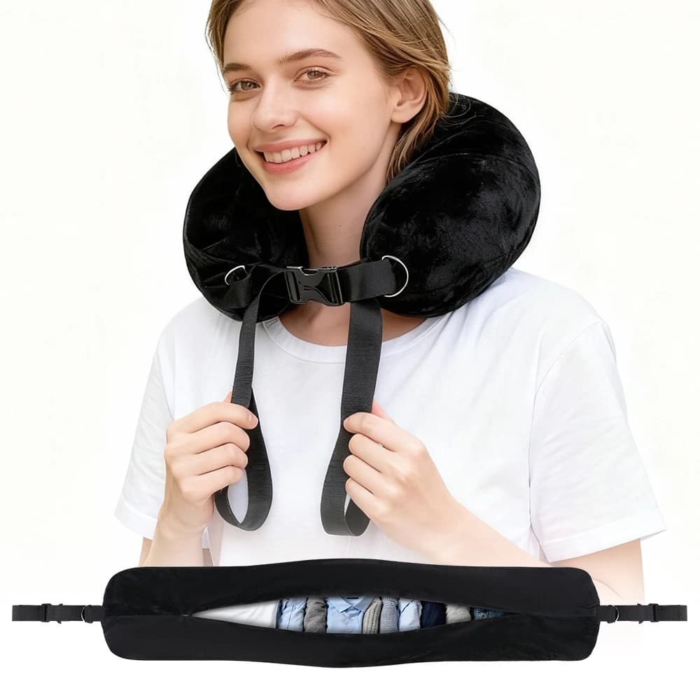 Cuscino da Viaggio Riempibile con Maniglia, Misura Regolabile, Portatile e Facile da Riporre per Viaggi d'Affari