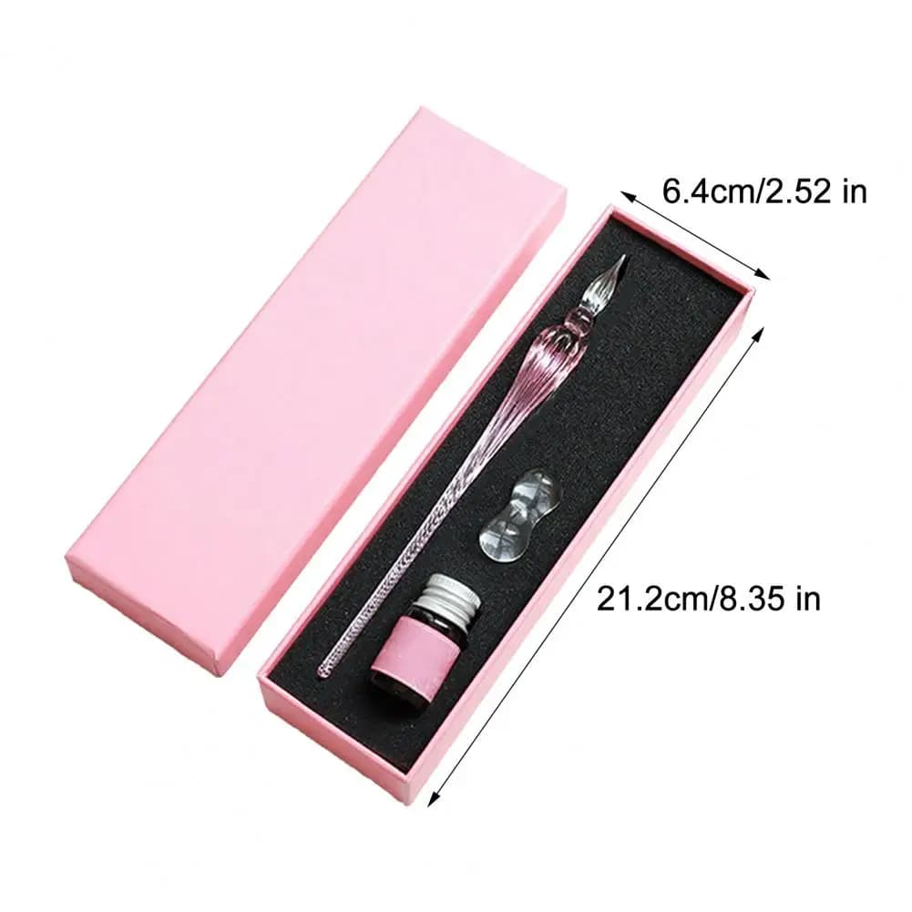 Glass Dip Pen Set With Ink & Pen Rest Handmade Calligraphy Pen For Lettering Journaling Drawing Smooth Writing Elegant Gift