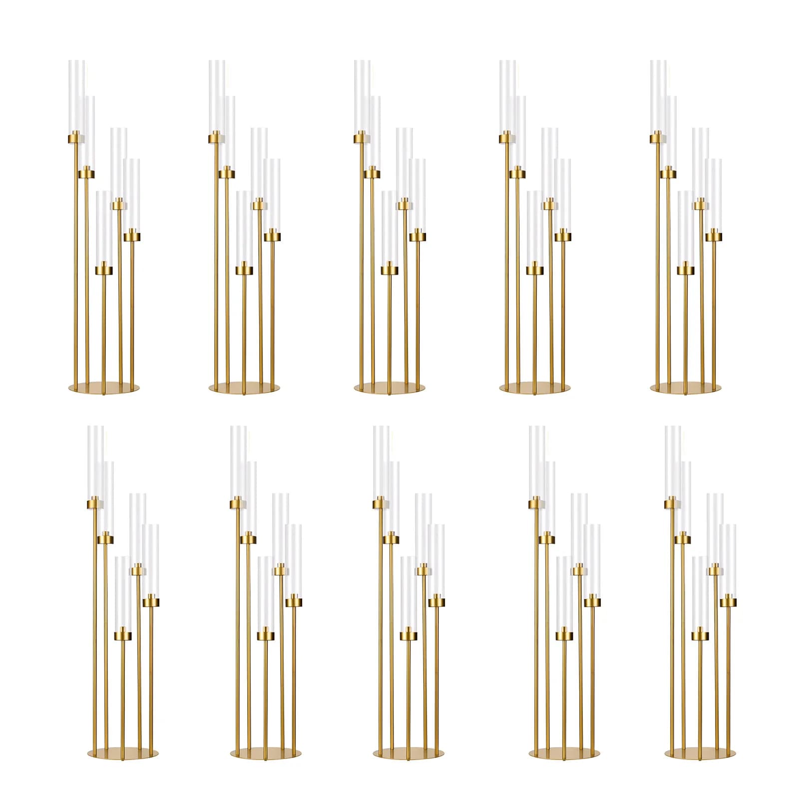10 Piece Golden Floor Candle, 5 Arms High Floor Candle Holder with Acrylic Enclosure for Birthday Wedding Table