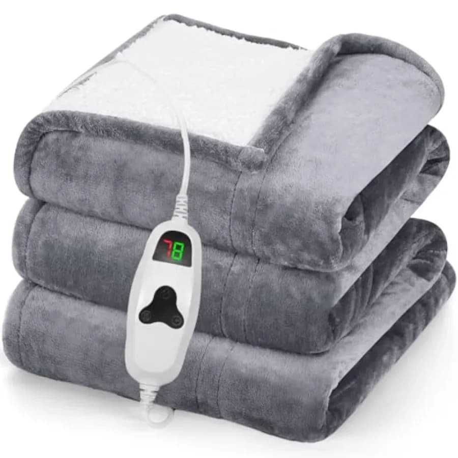 Coperta Elettrica Riscaldante 50"X60", Coperta Termica con 10 Livelli di Calore, Spegnimento Automatico 1/2/4/6/8 Ore, Coperta Morbida in Pile Sherpa