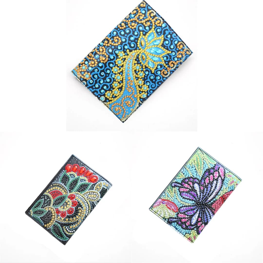 1 mandala fai-da-te, set di pittura con diamanti con motivo a farfalla, libro per passaporti in pelle PU per passaporto, porta passaporto da viaggio