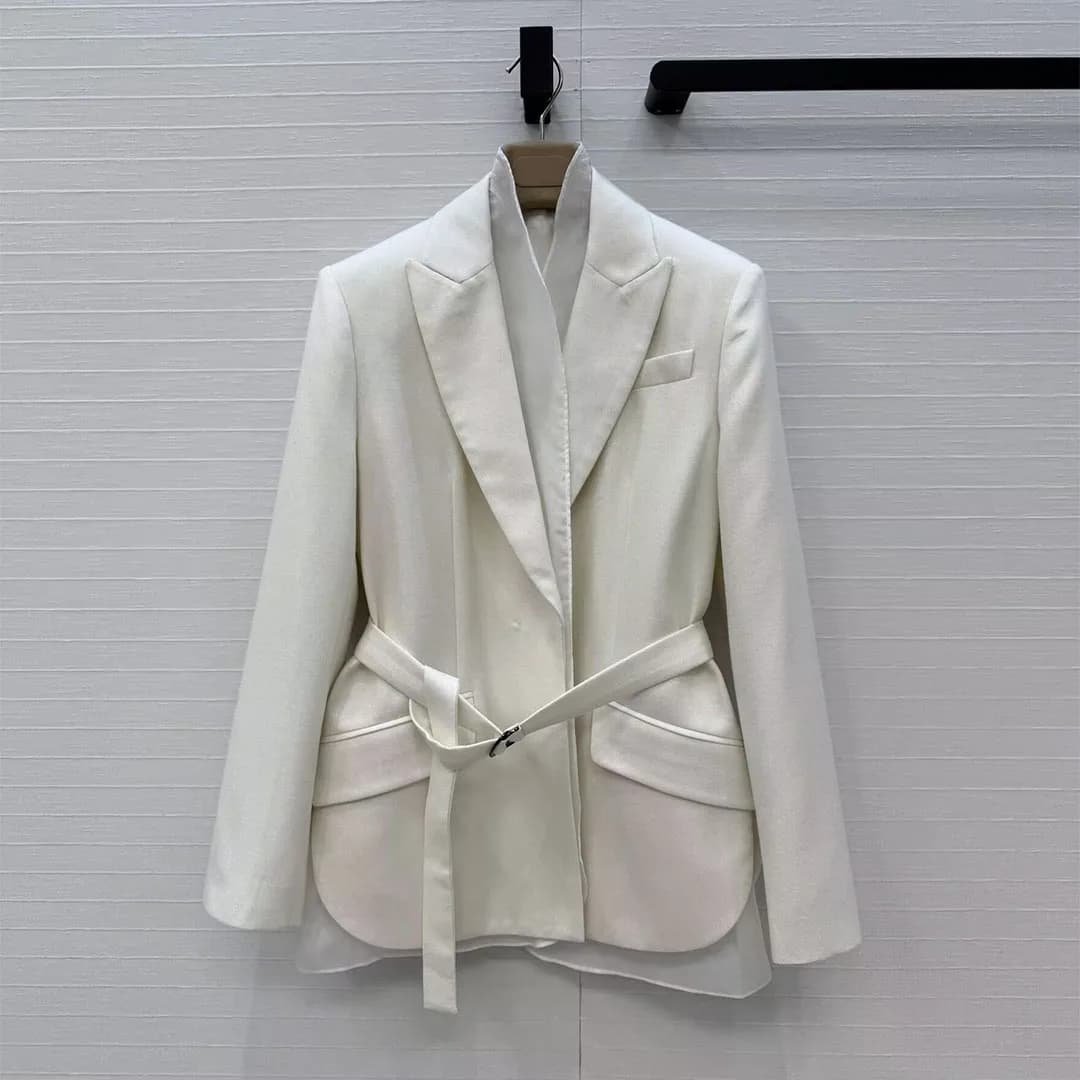 Blazer da Ufficio di Lusso Stile Old Money con Lurex, Fodera in Garza, Cintura Sottile, Misto Lana, Twill Chic, Giacca Elegante, Nuova Collezione Primavera 2026