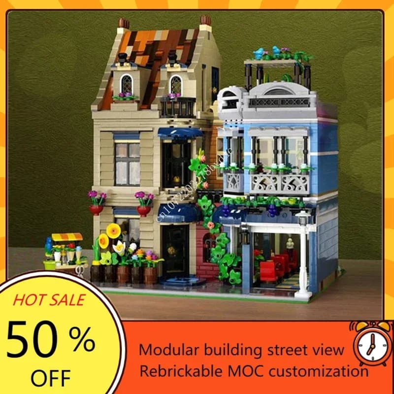 2506PCS Flower Shop Modular MOC Custom Puzzle Creative Street View Architecture Model Educational Assembly Toy Gift