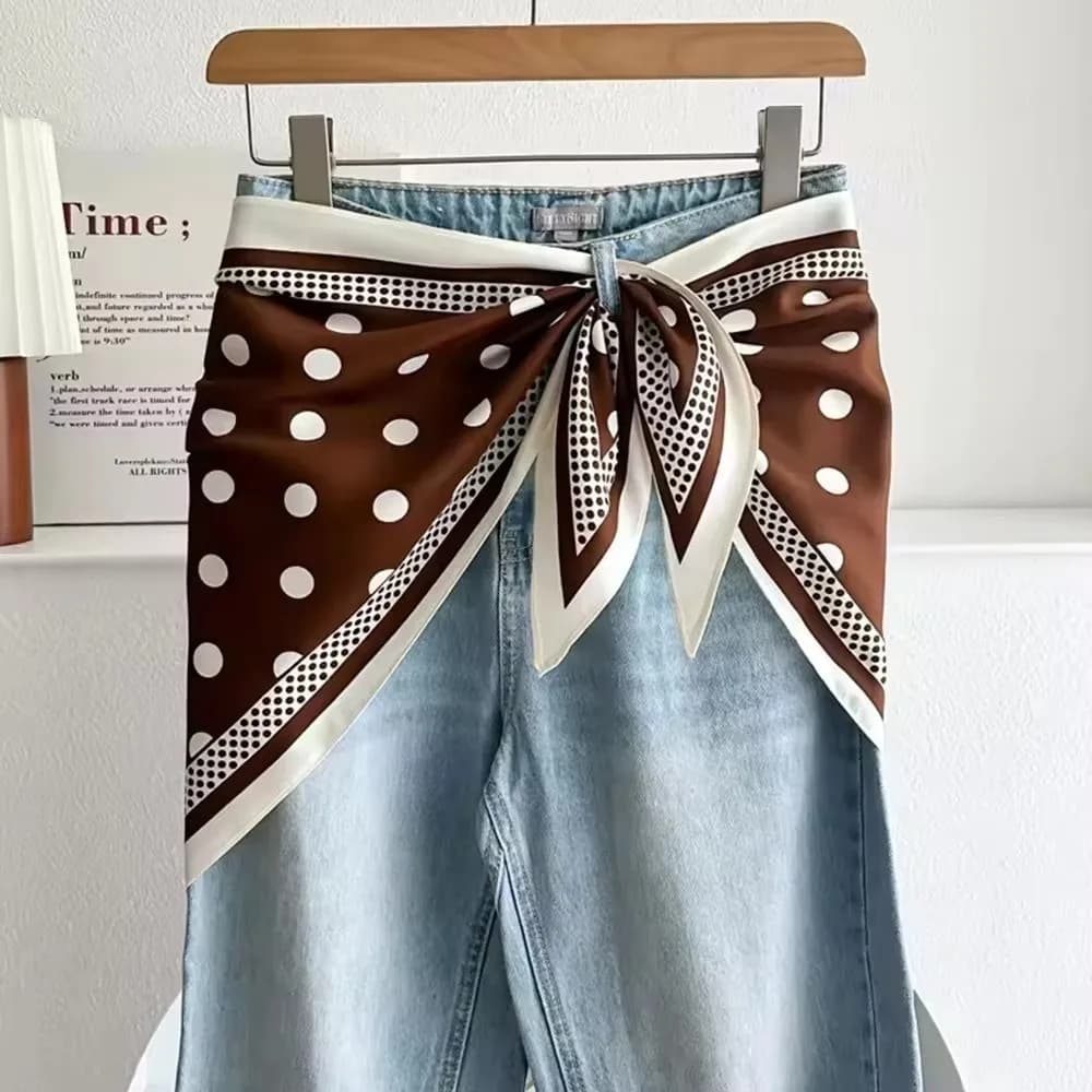 Fashion Printed Polka Dot Triangle Scarf Polyester Thin Jeans Waist Belt Versatile Bandana Imitation Silk Scarf Daily Use