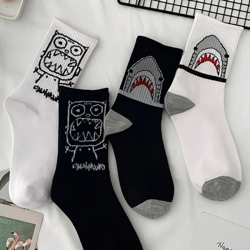 Spring Summer High Quality Harajuku Chaussette Style Shark Socks For Women Men's Cotton Hip Hop Man Meias Mens Calcetines