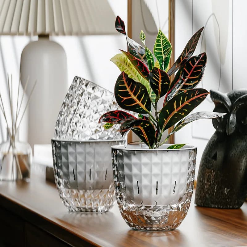 Vaso Autoirrigante, Vaso per Fiori con Assorbimento Automatico dell'Acqua, Vaso Trasparente a Doppio Strato in Plastica per Piante Succulente, Vaso Decorativo