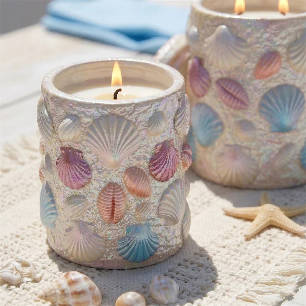 Stampo in silicone per barattoli portacandele a forma di tesoro marino con coperchio, stampi fai da te per contenitori di candele in cemento e gesso per decorazioni domestiche