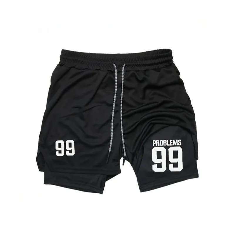 Elasticity Trendy Cycling Men Summer Quick-Dry Fitness Shorts Breathable 2-in-1 Running Fashion Training with Double Deck Casual