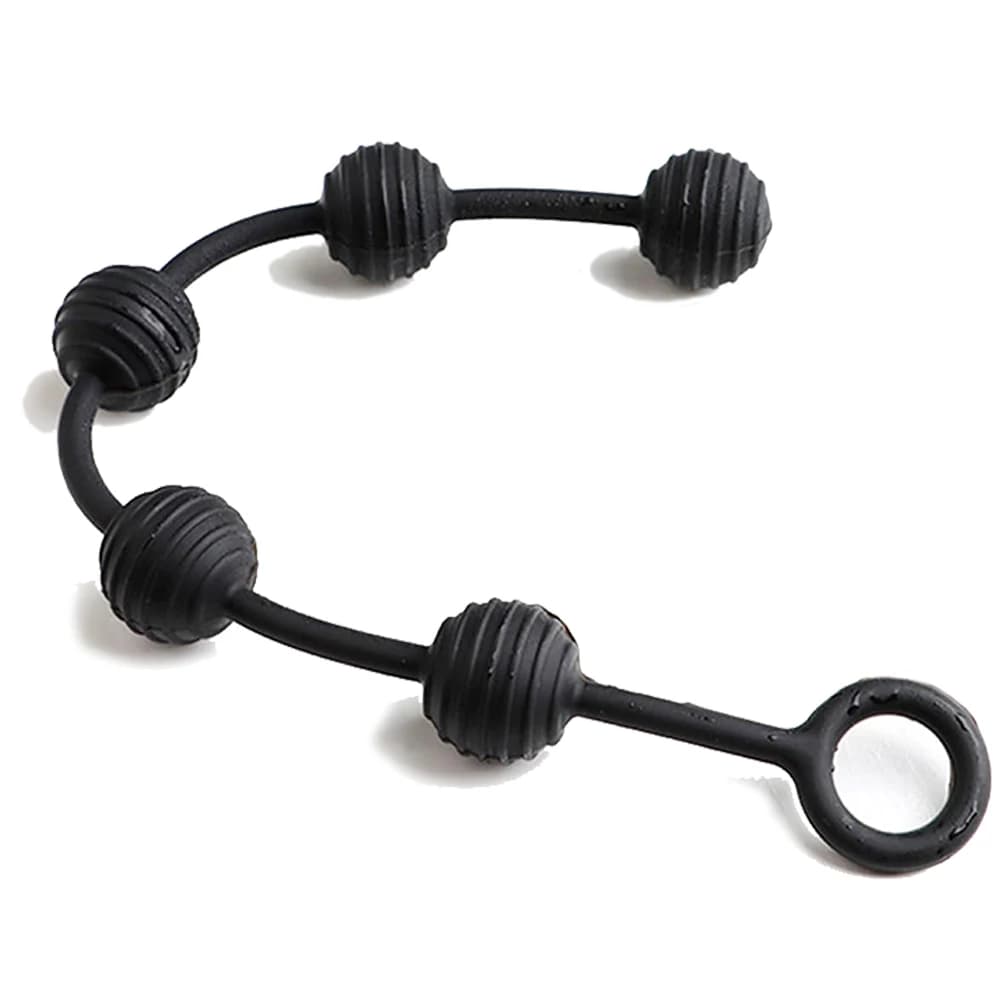 Black Silicone Ribbed Anal Beads with Pull Ring Prostate Massager Butt Plug for Anal Training Stretcher Sex Toy for Men And Wome