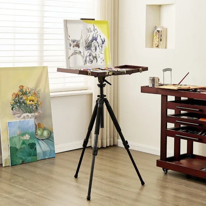 Wooden Multifunctional Outdoor Art Sketch Watercolor Oil Painting Box Portable Lifting Easel