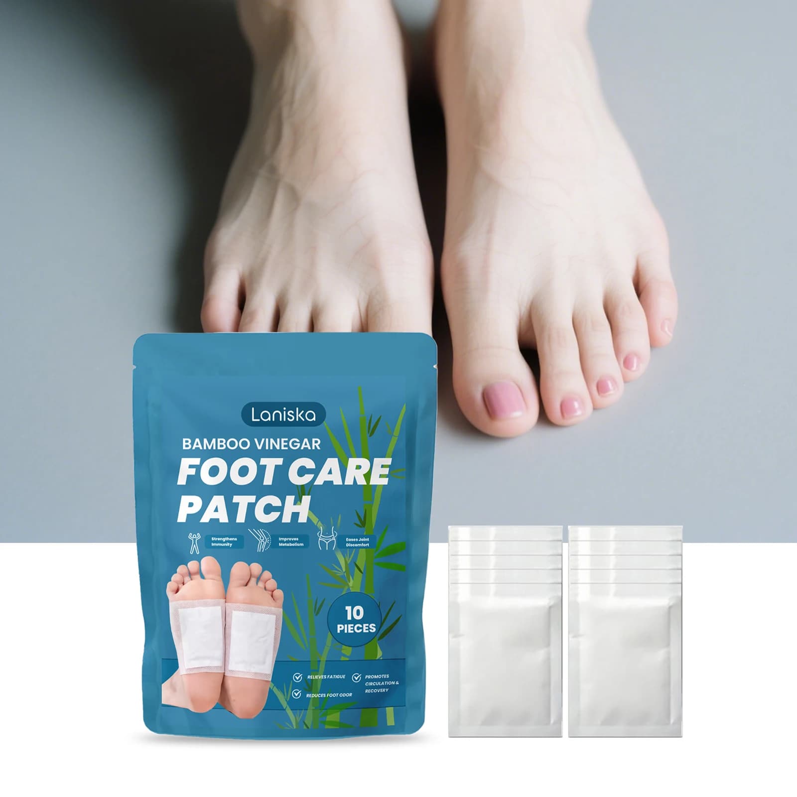 10pcs Bamboo Charcoal Foot Patch Body Toxins Cleansing Stress Relief Multifunctional Body Health Care Detoxification Feet Pads