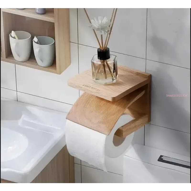 Solid Wood Tissue Holder Toilet Paper Towel Rack Wall-mounted Toilet Roll Holder Napkin Holders Tissue Box Storage Rack Shelf