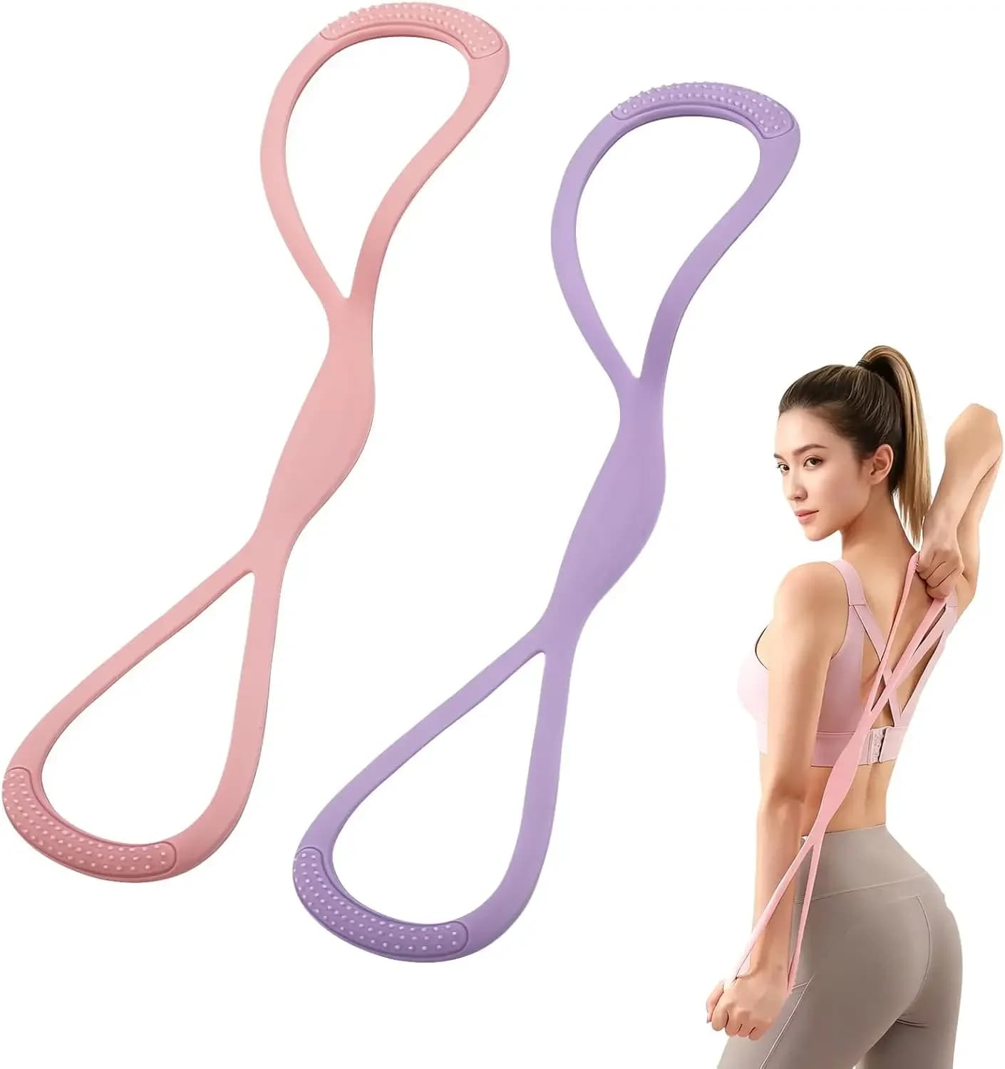 Set di Bande di Resistenza da 8 libbre per Donne, 2 Pezzi con Maniglie, Bande Elastiche Portatili per Forza, Yoga, Pilates