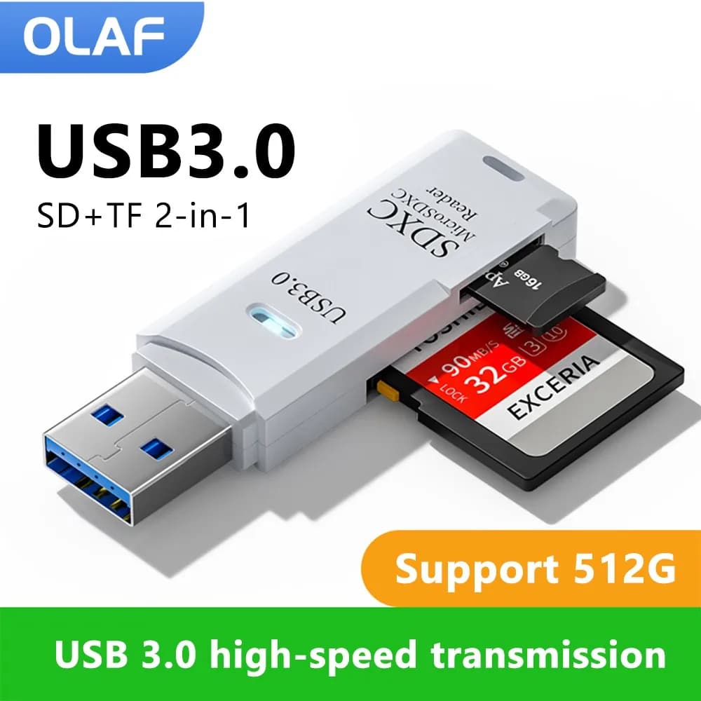 Lettore di schede USB Olaf 2 in 1 Adattatore per schede di memoria USB 3.0/2.0 a Sd Micro Sd Tf per PC Accessori per laptop Lettore di schede Flash Drive